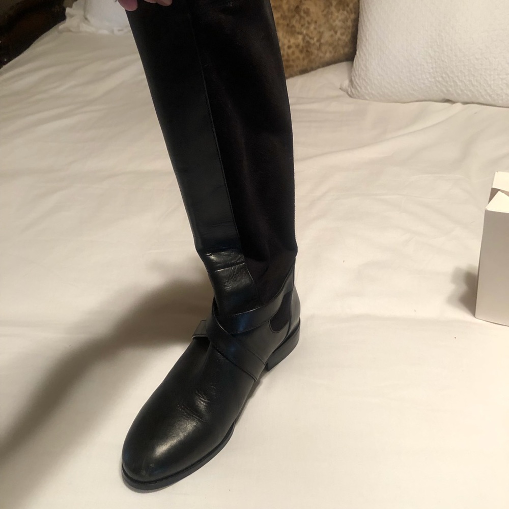 Cole Haan black leather boots with stretch back panel! Worn TWICE! Like new. 7.5